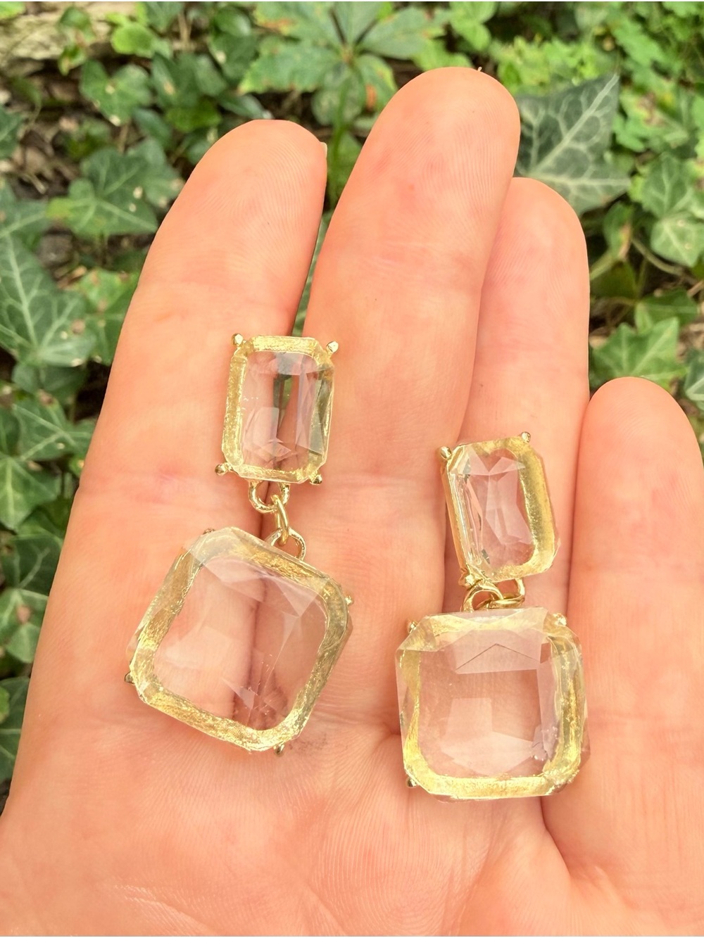 🧊 Gold-Tone Clear Crystal Ice Cube Drop Earrings - Women Jewelry - Picture 9 of 9